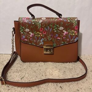 Floral Embroidered Brown Handbag